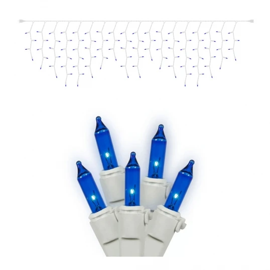 9 Foot 100 Blue Light Christmas Icicle Set W/ White Wire: Mini Lights 1 9 Foot 100 Blue Light Christmas Icicle Set W/ White Wire: Mini Lights