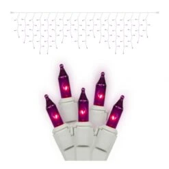 9 Foot 100 Purple Light Christmas Icicle Set W/ White Wire: Mini Lights