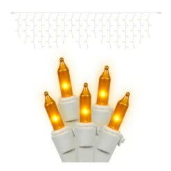 9 Foot 100 Yellow Light Christmas Icicle Set W/ White Wire: Mini Lights