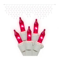 9 Foot 100 Pink Light Christmas Icicle Set W/ White Wire: Mini Lights
