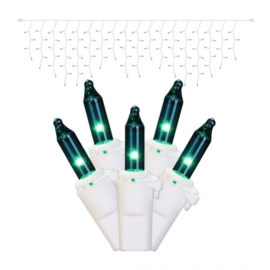 9 Foot 100 Teal Light Christmas Icicle Set W/ White Wire: Mini Lights 1 9 Foot 100 Teal Light Christmas Icicle Set W/ White Wire: Mini Lights