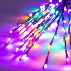 36 Inch Outdoor Tall LED Twig Lights - 3 Twigs: Mardi Gras Purple-Gold-Green LEDs