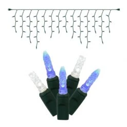 9 Foot M5 LED Green Icicle Light Strand - 3.5 Inch Spacing: Blue-Pure White Lights