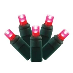 25 Foot Wide Angle LED Lights With 6 Inch Spacing On Green Wire: Magenta