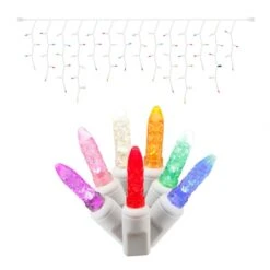 9 Foot Icicle M5 LED Light Set On White Wire: 70 Multi-Colored Lights