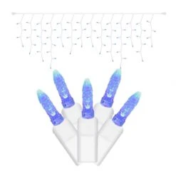 9 Foot M5 Twinkle LED Icicle Lights - 3.5 Inch Spacing: 70 Blue Lights