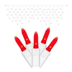 9 Foot M5 LED Icicle Lights On White Wire - 3.5 Inch Spacing: Red Lights