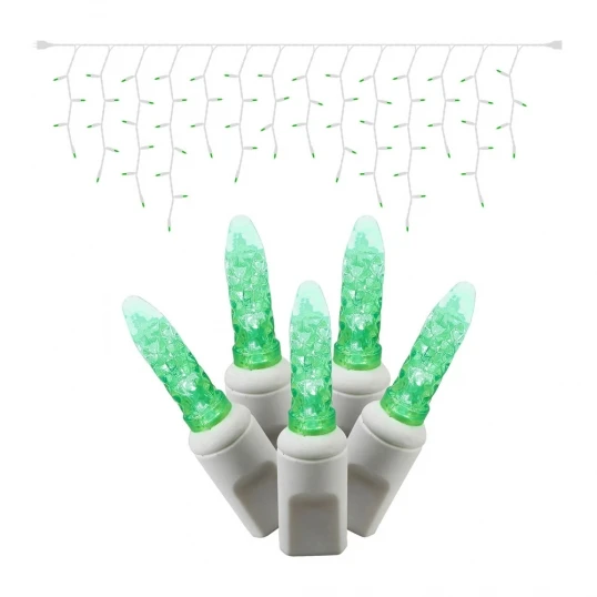 9 Foot M5 LED Icicle Lights On White Wire - 3.5 Inch Spacing: Green Lights 1 9 Foot M5 LED Icicle Lights On White Wire - 3.5 Inch Spacing: Green Lights