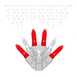9 Foot M5 LED Icicle Lights On White Wire - 3.5 Inch Spacing: Red-White Lights