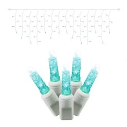 9 Foot M5 LED Icicle Lights On White Wire - 3.5 Inch Spacing: Teal Lights