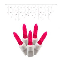 9 Foot M5 LED Icicle Lights On White Wire - 3.5 Inch Spacing: Magenta Lights