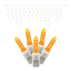 9 Foot M5 Twinkle LED Icicle Lights - 3.5 Inch Spacing: 70 Orange Lights