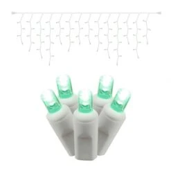 9 Foot Wide Angle White Icicle LED Strand: Green Lights