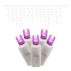 9 Foot Wide Angle White Icicle LED Strand: Purple Lights