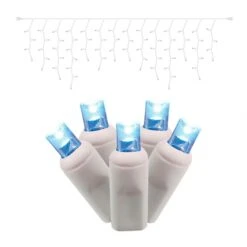 9 Foot Wide Angle White Icicle LED Strand: Teal Lights