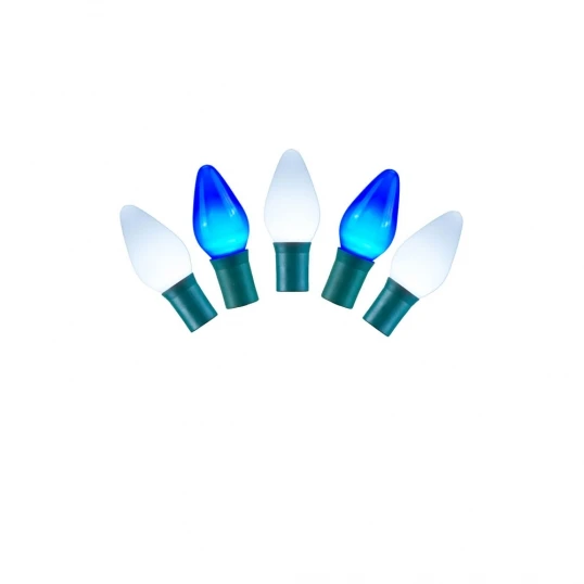 16 Foot C7 LED Lights With Green Wire: Blue-White 1 16 Foot C7 LED Lights With Green Wire: Blue-White